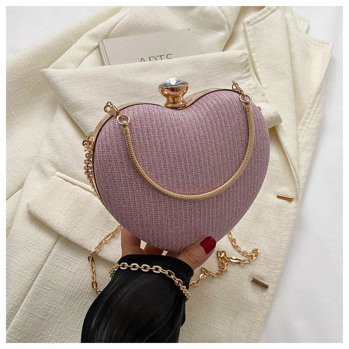 Riley | Heart-Shaped Metallic Evening Clutch with Chain