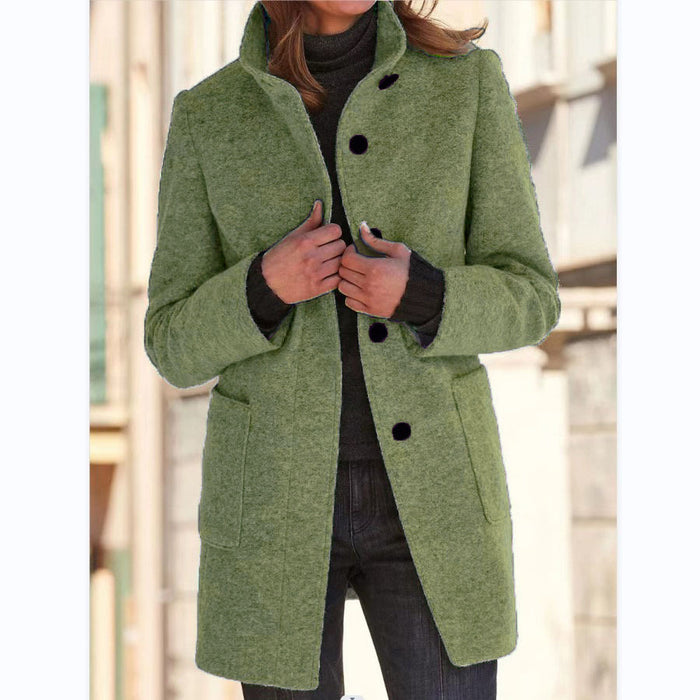 Quinn | Stand Collar Button Coat with Side Pockets