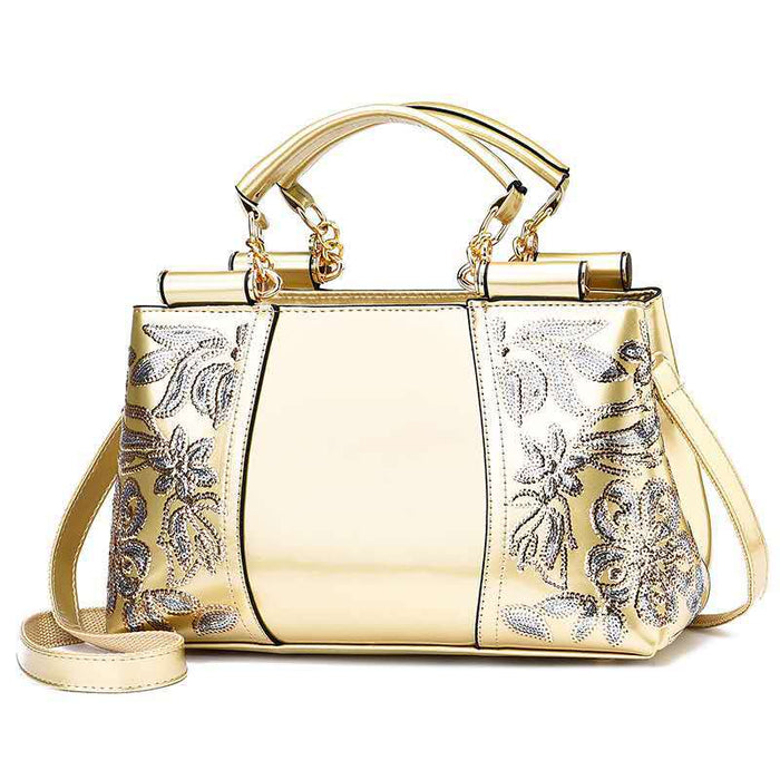 Avery | Sequin Embroidered Patent Handbag for Parties