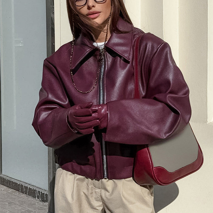 Taylor | Cropped Faux Leather Moto Jacket with Lapel