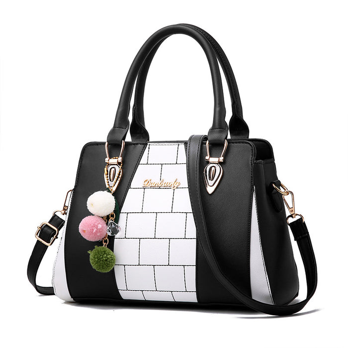 Avery | Two-Tone Everyday Handbag with Pompom and Shoulder Strap